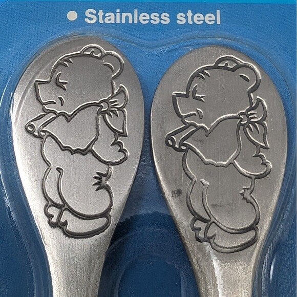 Vintage Playskool Baby Winnie The Pooh Fork And Spoon Set Stainless Steel 1986 - Picture 3 of 3